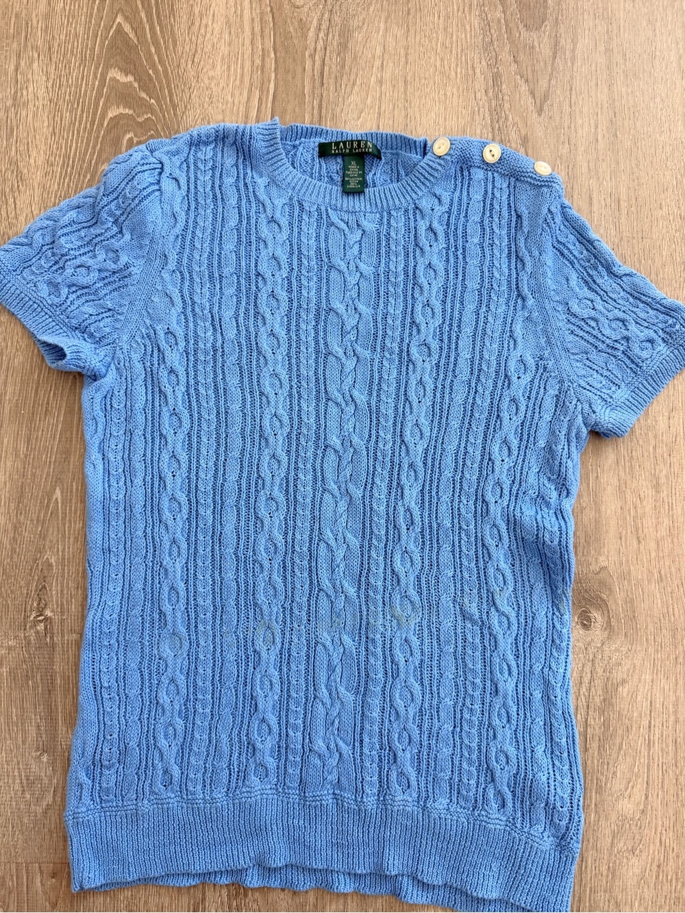 Lauren Ralph Lauren Blue Cable-Knit Short Sleeve Sweater